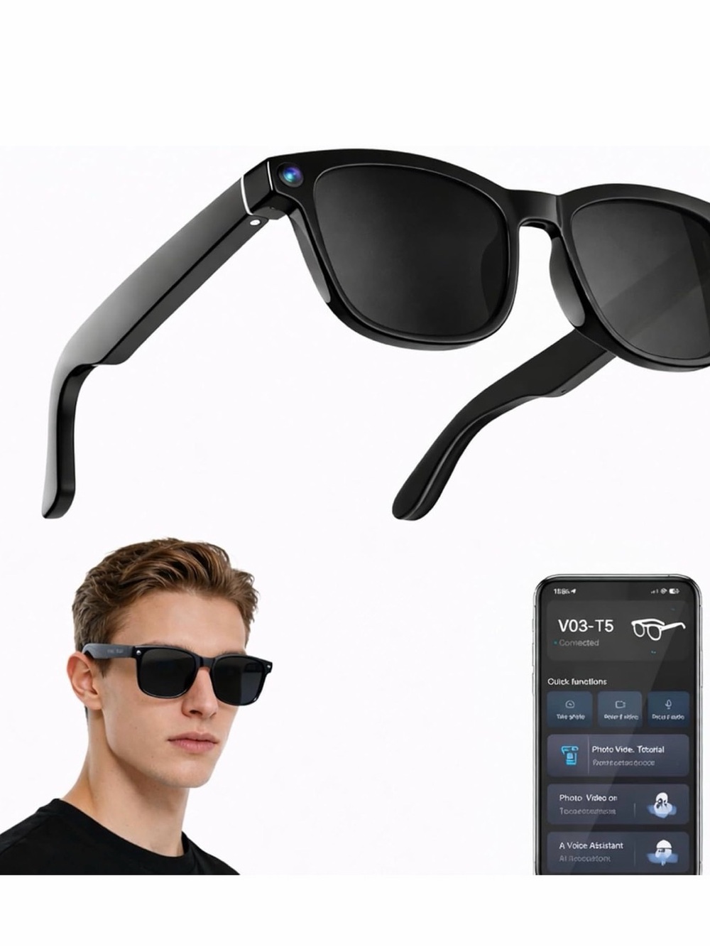 AI Smart Glasses Sunglasses in Black - Picture 3 of 10